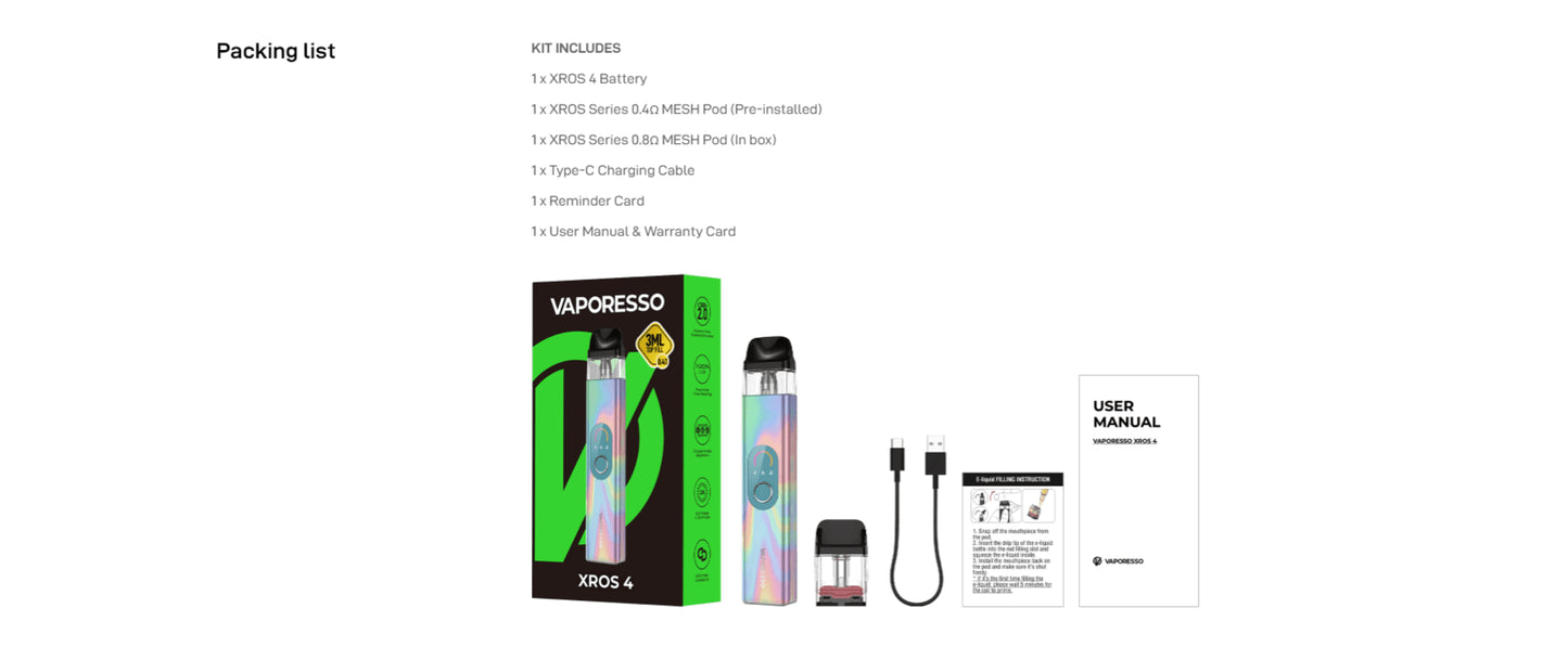 VAPORESSO XROS 4 POD KIT 2ML (CRC)